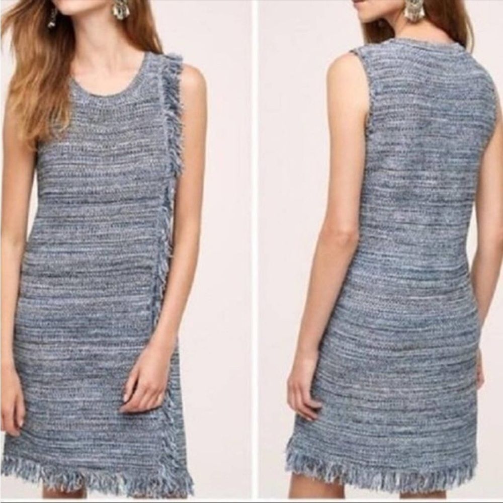 Holding Horses Anthropologie Blue Fringe Sleeveless Knit Dress Size L